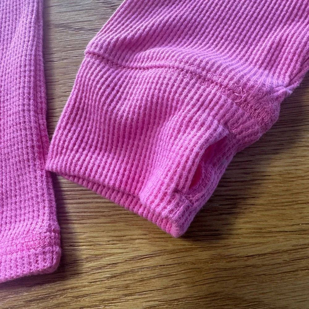Childrens Place Girls Pink Waffle Knit Henley Top Long Sleeve Thumbhole 10/12